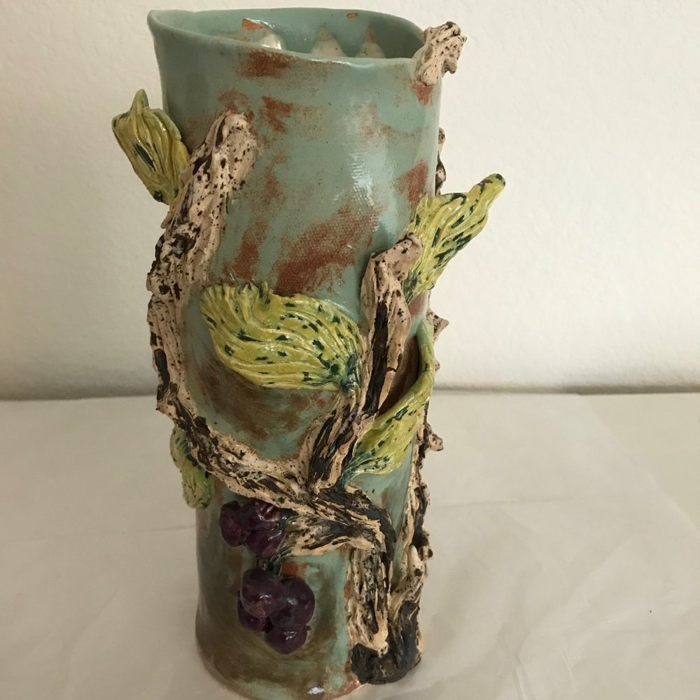 Handmade Craftsman Style Grapevine Ceramic Vase